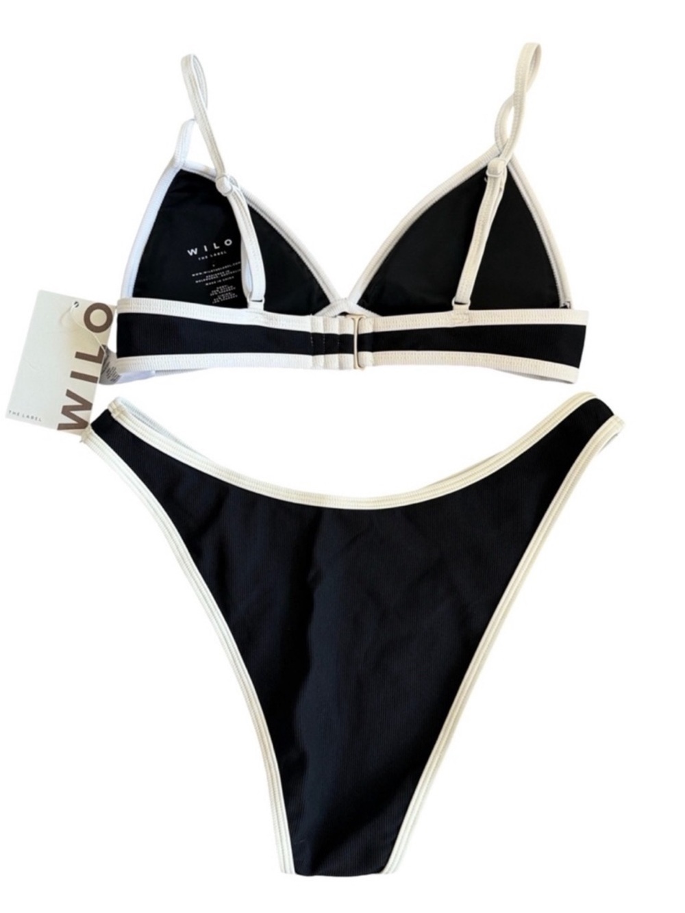 Black & White Contrast Triangle Bikini Set with Wrap Skirt - Picture 10 of 10